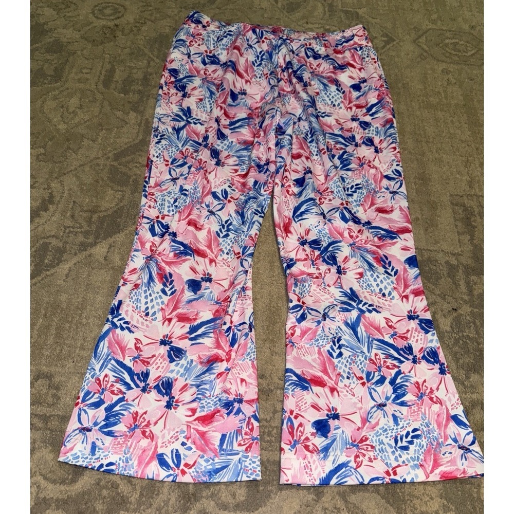 Stella‎ Parker Tummy Control Kick Flare Capri Pants Pink Multi Sz Small Womens